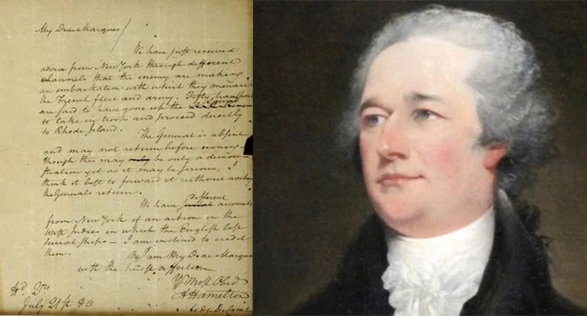 242 साल पहले अलेक्जेंडर हैमिल्टन द्वारा लिखे गए पत्र का प्रदर्शन