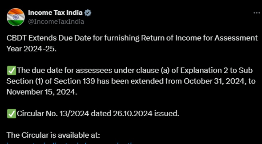 सीबीडीटी ने कॉर्पोरेट्स के लिए टैक्स रिटर्न दाखिल करने की समयसीमा बढ़ाई